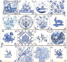 Blue Delft Designs set of 16 Assorted Individual Tiles Kiln Fired