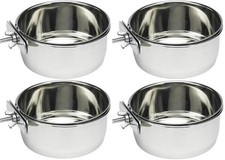 4X STAINLESS STEEL BOLT ON COOP CUPS BIRD CAGE SMALL ANIMAL PET DOG FEEDING BOWL