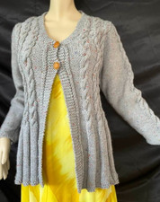 Hand Knitted Grey With Fleck Cable Aran Flare Cardigan/Jacket up to 36" Bust