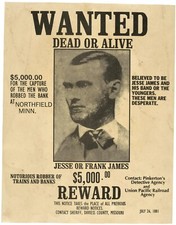JESSE / FRANK JAMES Wanted