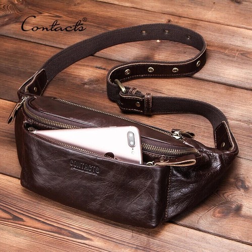 Men leather chest bag fanny - bag,
