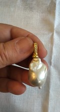 Large White Real Baroque Pearl with rhinestones pendant