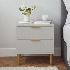 Home Stuff Plus Light Grey Bedside Table 2-Drawer with Bronze Accents, H53cm