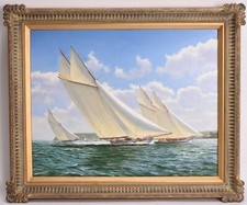 Adrian Rigby Oil On Canvas Sailing Racing Yachts Of Cowes  Westward and Cicely