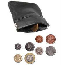UNISEX MENS LADIES SOFT BLACK LEATHER COIN POUCH PURSE SNAP WALLET - UK STOCK