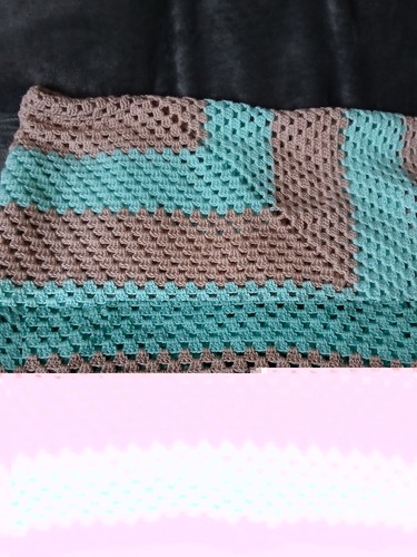 Knitted pink and - blue, blanket