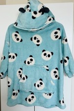 M&S Kids Panda Fleece Blanket Age 5–6 Blue Soft Oversized Hooded Oodie Foldable