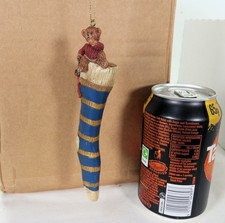 Russ Berrie Bears From The Past Christmas Ornament. Teddy In a Blue Stocking.