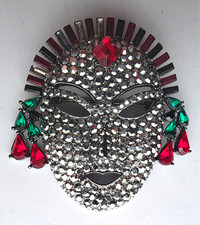 BUTLER & WILSON BROOCH LARGE DIAMANTE FACE MASK MULTICOLOURED CRYSTAL STAMPED