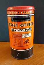 1950s Vintage Tin National Savings Post Office Red Pillar Money Box Bank