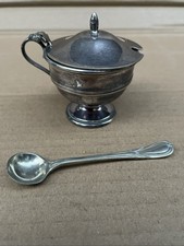 19/20th? C Antique EPNS Mustard Pot With Cobalt Glass Liner By Binns Sunderland