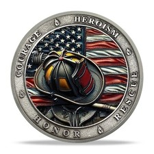 3D Heroic Firefighter Helmet Challenge Coin Prayer Coin Fireman Honor Medallion