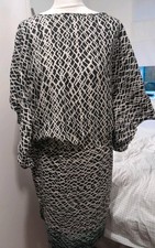 MARY PORTAS SZ 12 BLACK/GREY 100% SILK RELAXED TUNIC DRESS WITH DRAWSTRING WAIST