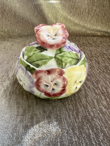 Vintage pansy ceramic trinket - ceramic,