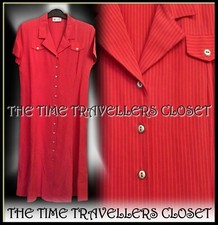 Gold Michael H Red White Pinstripe Maxi Calf Dress Special Vintage 80s UK 12 14