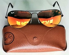 RARE Ray-Ban Aviator Large Metal RB3025 Black Frames Orange Mirror Flash 58 Lens