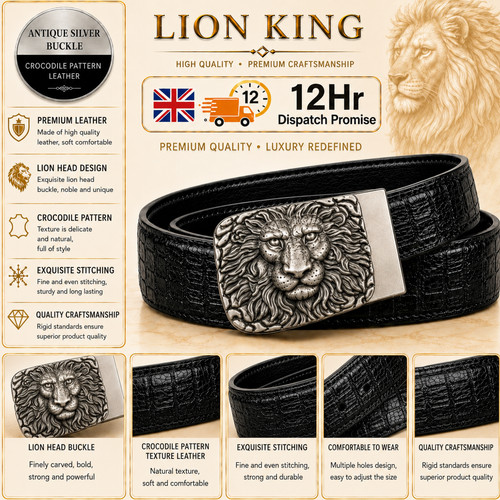 Men lion head belt black - lion, belt,