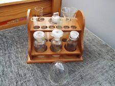 Rare Vintage Apothecary Glass Bottles Test Tubes Funnel Dome Wooden Stand Holder