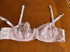 WOMENS PALE PINK BRA ENCRUSTED WITH PEARLS SPARKLY STONES AND SEQUINS SIZE 34A