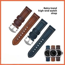 High Quality Oil Wax Cowhide Genuine Leather Watch Band Mens Retro Strap 18-26mm