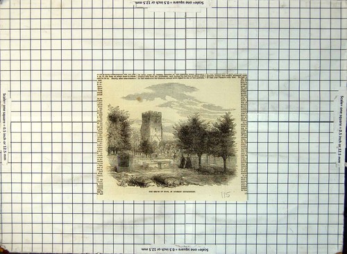 Antique old print grave - old,