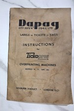 DAPAG City 5373/4 (1943) LTD Instruction Book For Tickopres Overprinting Machine