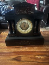 Outstanding Antique Slate & Red Marble Chiming Mantle Clock , Full Working Order