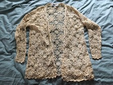 Crochet Cover-Up L button Front Open Weave Blouse Shirt JAMES RIVER TRADERS top