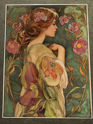 Art nouveau woman with floral - woman,