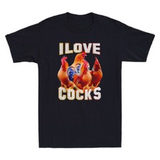 I Love Cocks Funny Chickens Graphic Humor Quote Retro Men's Short Sleeve T-Shirt