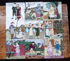 Antique coloured Wedgwood Months tiles. Feb, Mar,Apr,Jun,July,Aug,Sept,Oct,Dec