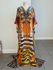 GIGI BEACH 100% SILK KAFTAN DRESS WITH HEAVY EMBELLISHMENT. ONE SIZE. BRAND NEW