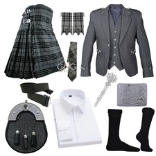 Scottish Men's Grey Tweed Argyle Jacket kilt outfit Traditional Wedding kilt set