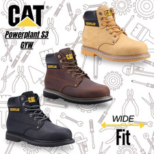 Mens CAT Safety Boots Powerplant S3 Wide Steel Toe Cap Leather Industrial