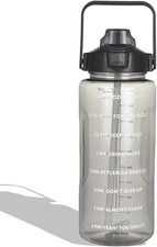 2L Water Bottle With Time Markings, BPA-Free Leak-Proof Black For Sports & Gym