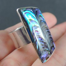 925 Sterling Silver Wraparound Paua Abalone Shell Ring Jewellery, S-UK, 9.5-USA