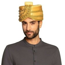 Gold Sultan Turban Indian Mens Bollywood Hat Sheikh Headwear Novelty Fancy Dress