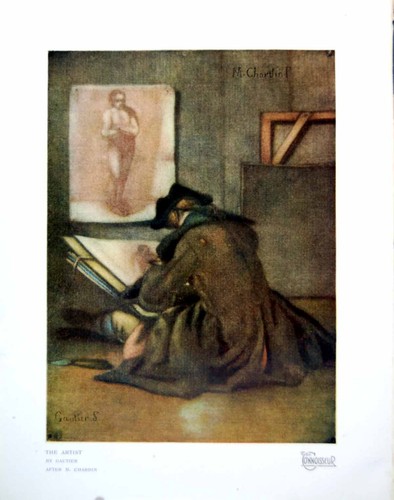 Antique old print the artist - old,