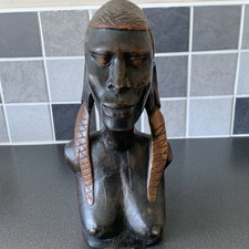 Detailed Masai Warrior Hand Carved African Wooden Bust. 14Inches tall.  Heavy.