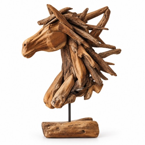 Handcrafted teak horse head - handcrafted,