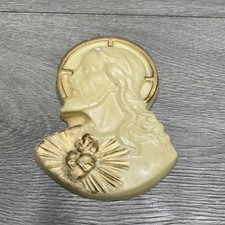 Religious Wall Plaque Jesus Christ Head 1970s Decorative  92mm wide x 122mm high