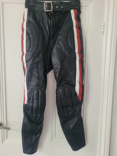 Black real leather red white