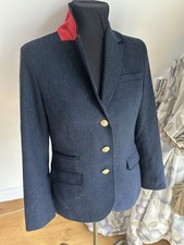 Joules Peyton Ladies Tweed Hacking Jacket Coat Vintage Navy Blue Wool UK12 VGC