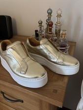 Russell & Bromley Park Up Platform Trainers Metallic Gold Leather Size 3/36