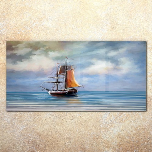 Tempered glass print art ship - glass,