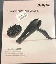 BaByliss Turbo Smooth 2200 Hair Dryer Fast Drying Ionic Frizz Control, Diffuser