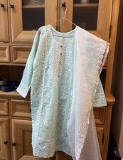 NWOT salwar kameez pastel mint green size medium 10 12 thread  embroidered lace 
