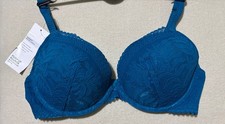 M&S BODY FLEXIFIT 360 STRETCH UNDERWIRED PUSH UP PLUNGE LACE Bra TURQ size 36A