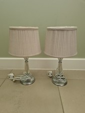 Matching Pair of Table Lamps with Grey Pleated Shades