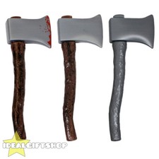 PLASTIC TOY AXE WOOD EFFECT SILVER METAL BLOODY HALLOWEEN FANCY DRESS ACCESSORY